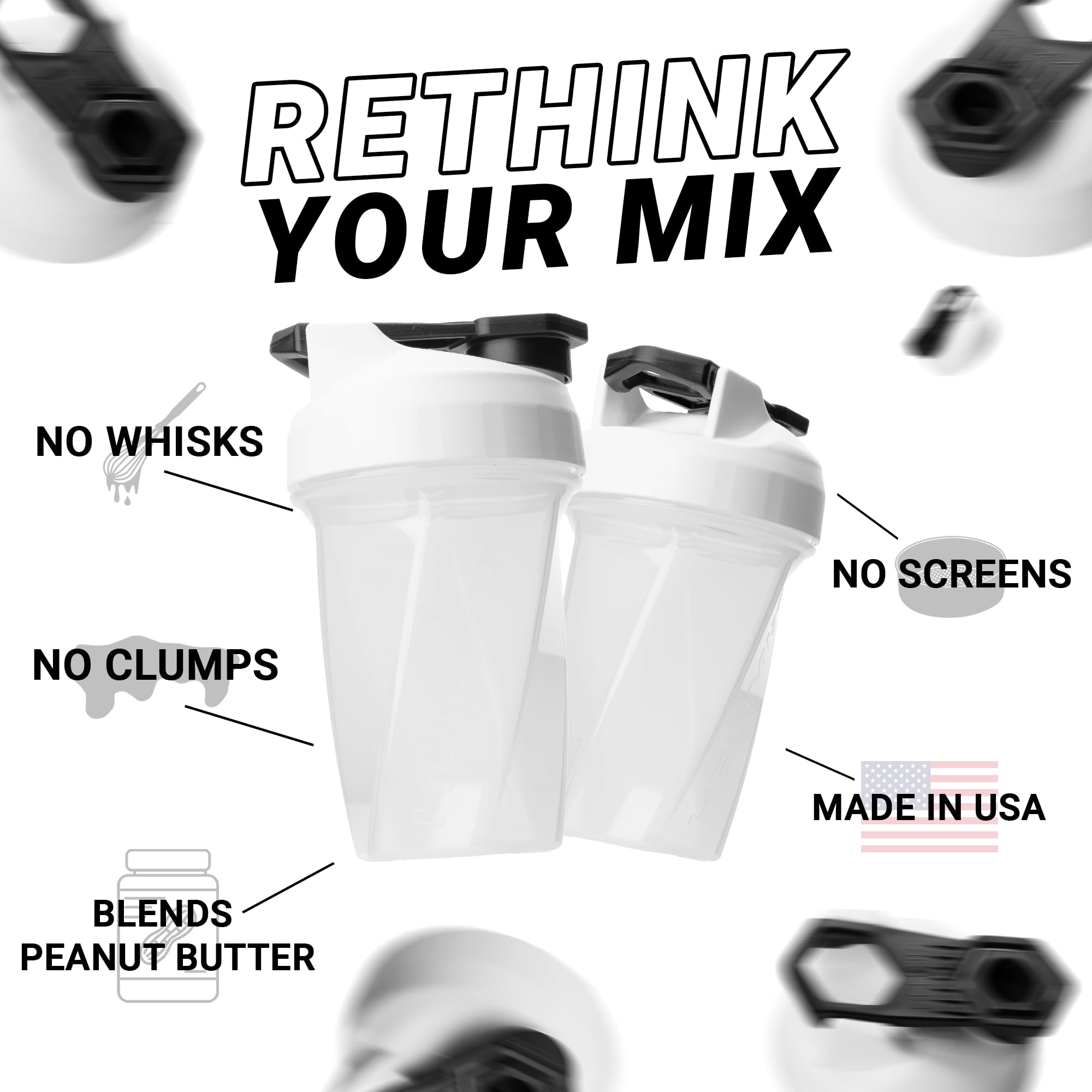 HELIMIX 2.0 Vortex Blender Shaker Bottle Holds upto 28oz | No Blending Ball or Whisk | USA Made | Portable Pre Workout Whey Protein Drink Shaker Cup | Mixes Cocktails Smoothies Shakes | Top Rack Safe