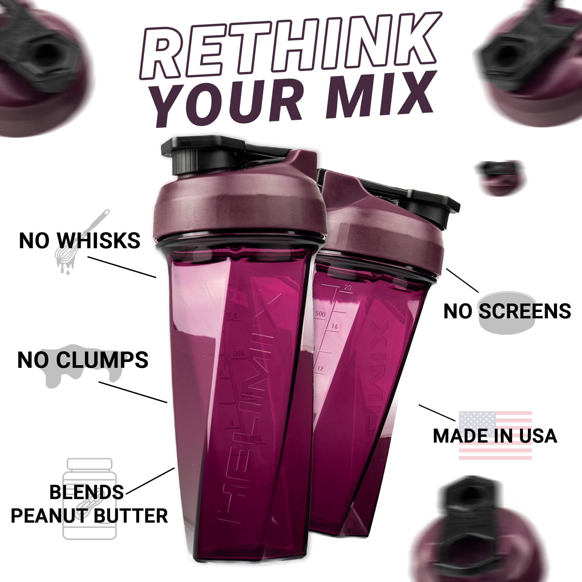HELIMIX 2.0 Vortex Blender Shaker Bottle Holds upto 28oz | No Blending Ball or Whisk | USA Made | Portable Pre Workout Whey Protein Drink Shaker Cup | Mixes Cocktails Smoothies Shakes | Top Rack Safe