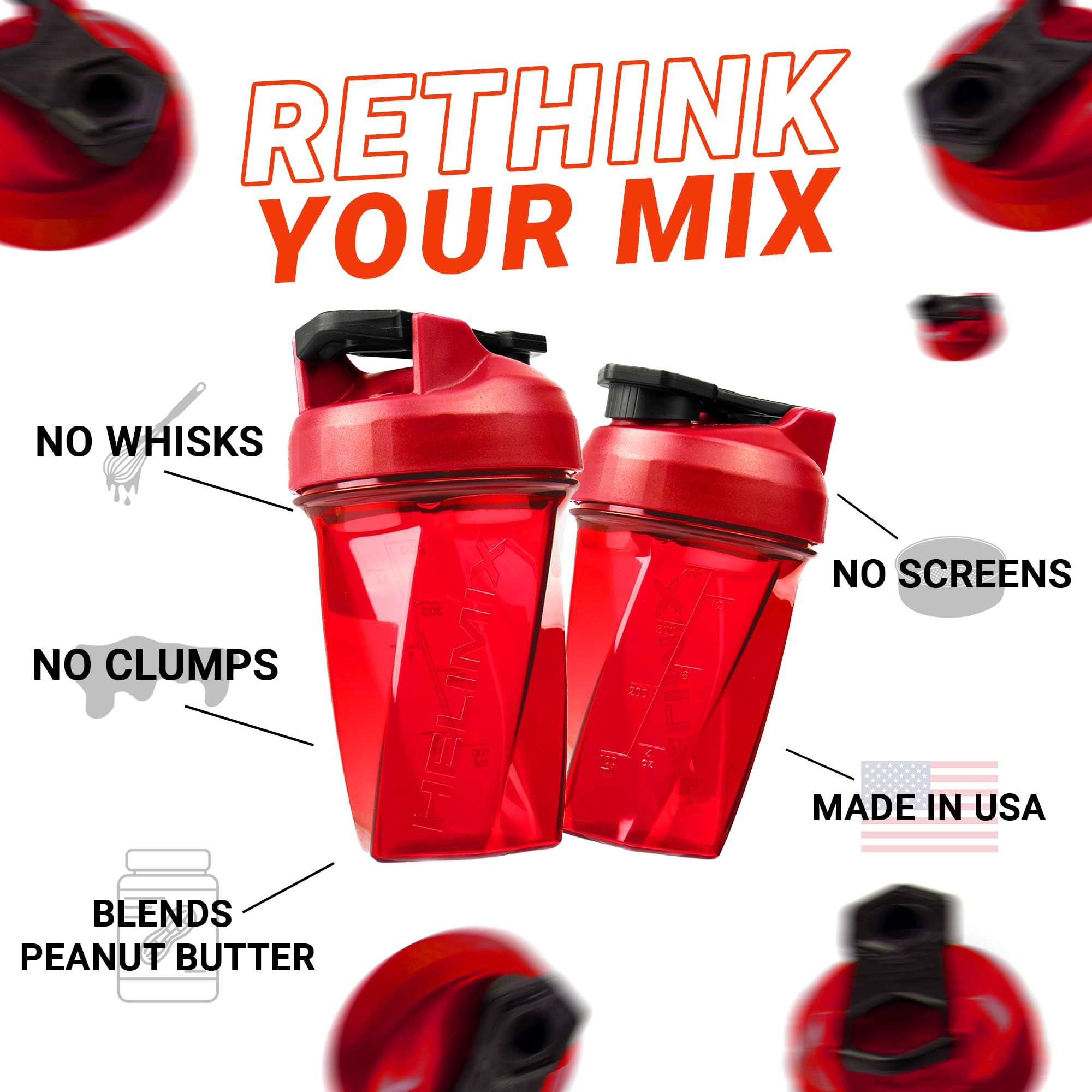HELIMIX 2.0 Vortex Blender Shaker Bottle Holds upto 28oz | No Blending Ball or Whisk | USA Made | Portable Pre Workout Whey Protein Drink Shaker Cup | Mixes Cocktails Smoothies Shakes | Top Rack Safe